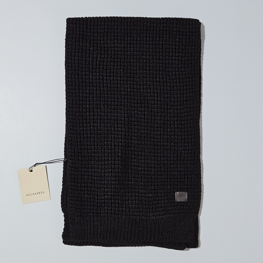 All Saints Scarf Black Angled Stitch Scarf Knit Wool Blend Outdoor Streetwear